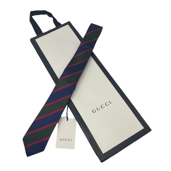 GUCCI Mens Striped Silk Blue Green Tie - Picture 4 of 11